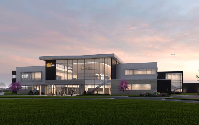 WSU Tech NCAT Expansion - Front Entry Dusk rendering