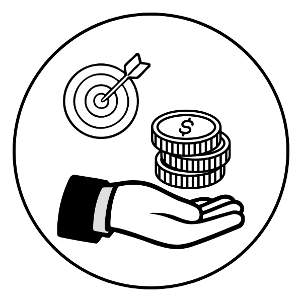 Financial Goals Hand holding coins with target icon representing financial goals or money management.
