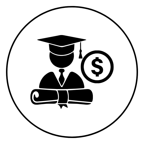 Student Loans Graduate with diploma and dollar symbol icon representing student loans or education financing.