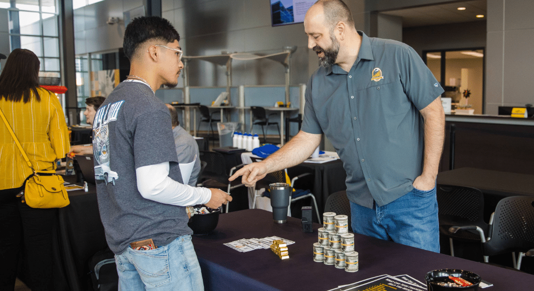 tech-financial-what-to-expect-3 Matt Lucas explaining Tech Financial services to a future WSU Tech student.