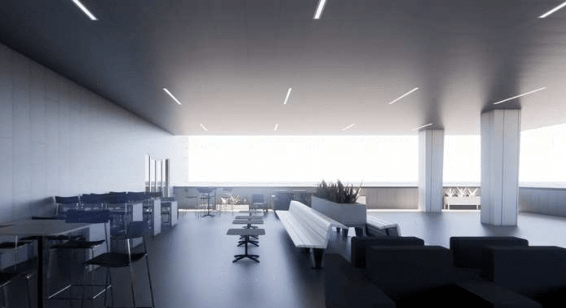 Capital Campaign 2026 Imagery-6 Architectural rendering of a future rooftop terrace featuring lounge seating, tables, and collaborative gathering spaces.