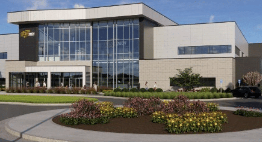 Capital Campaign 2026 Imagery-7 Architectural rendering of the future NCAT expansion main entrance featuring a glass façade and landscaped entrance.